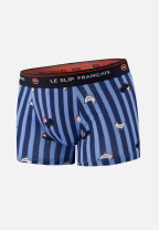 Boxer enfant à motif rayure coq bleu acier en coton - Petit Joseph Rayure Coq Bleu Acier - bleu - 2