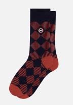 Chaussettes mi-hautes en coton - Lucas Damier Rouge Brique Marine - bleu - 2