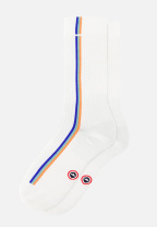 Chaussettes de sport mi-hautes rayées bleu, vert et orange - Wilfried Lignes Bleu Nautique Vert Azur Orange Corail - blanc - 2