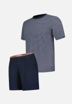 Ensemble pyjama haut marinière et short bleu marine en coton - Pack Jeason Manches Courtes Chevron Marine - bleu - 1